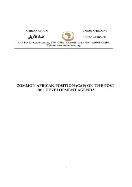  COMMON AFRICAN POSITION (CAP) ON THE POST- 2015 DEVELOPMENT AGENDA 