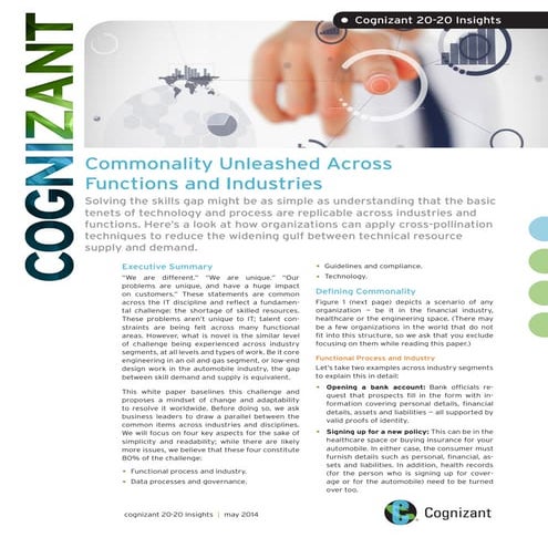 Commonality Unleashed Across Functions and Industries