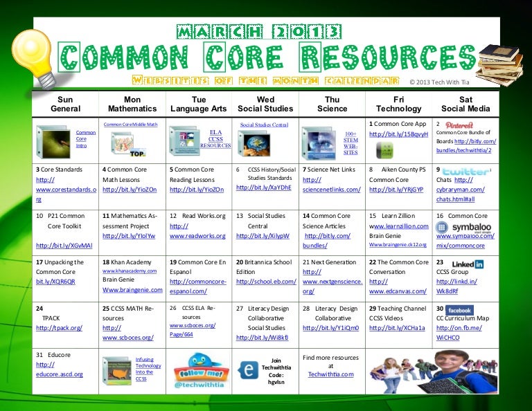 Common core calendar by tech with tia