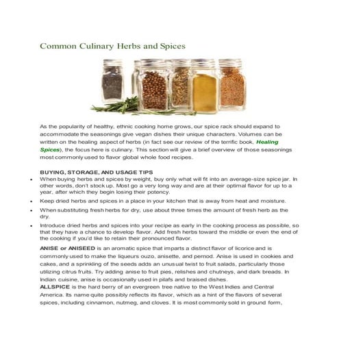 Common culinary herbs and spices