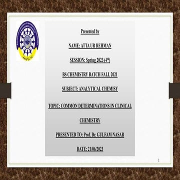 Common determinations in clinical chemistry 