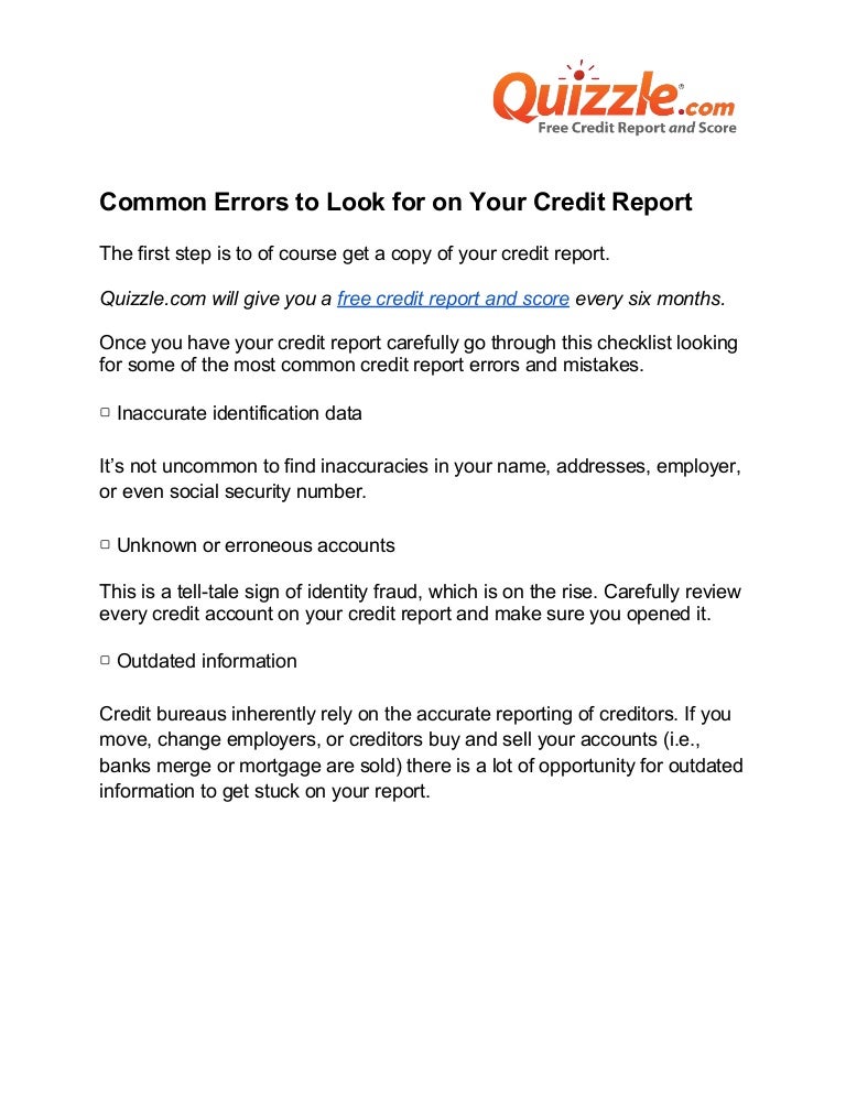 Checklist common errors on credit reports