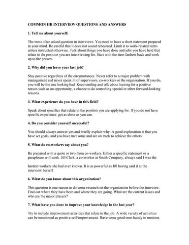Hr round job interview questions & answers! | PPT