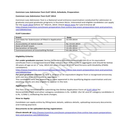 Common law admission test clat 2014 notification