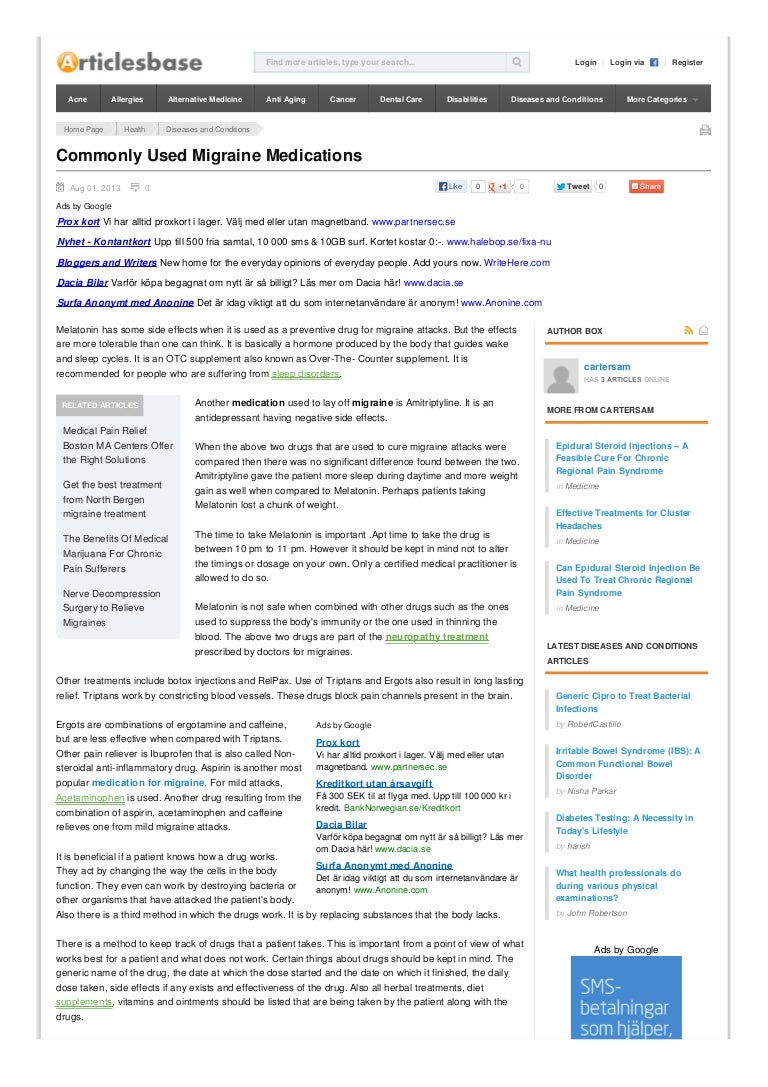 Commonly used migraine medications