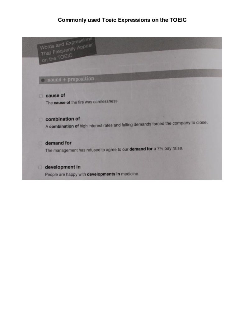 Commonly used toeic expressions on the toeic