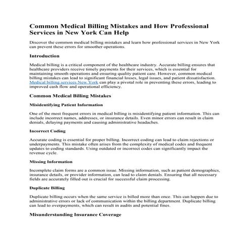 Common Medical Billing Mistakes and How Professional Services in New York Can...