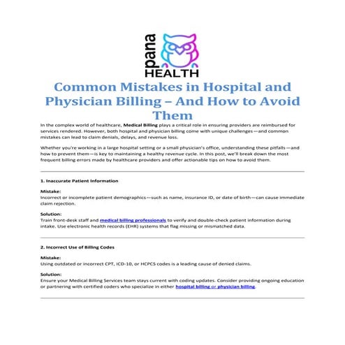 Common Mistakes in Hospital and Physician Billing – And How to Avoid Them