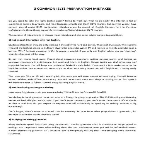 COMMON MISTAKES IN IELTS EXAM | PDF