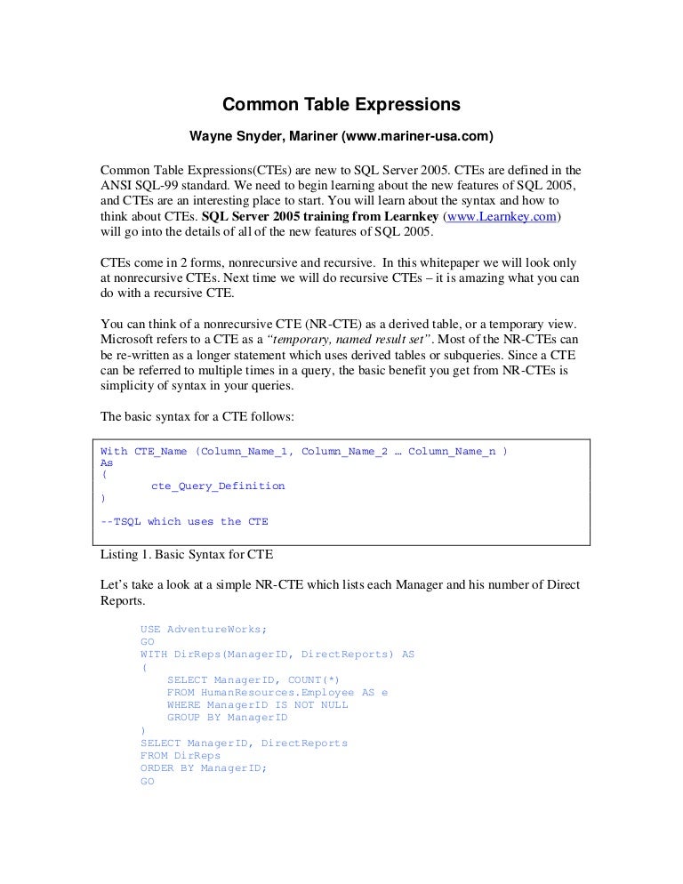 Common table expressions