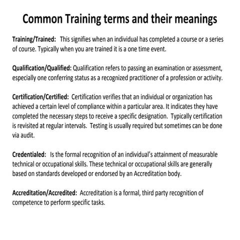 Common levels of training and their meanings