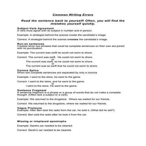 Common writing errors