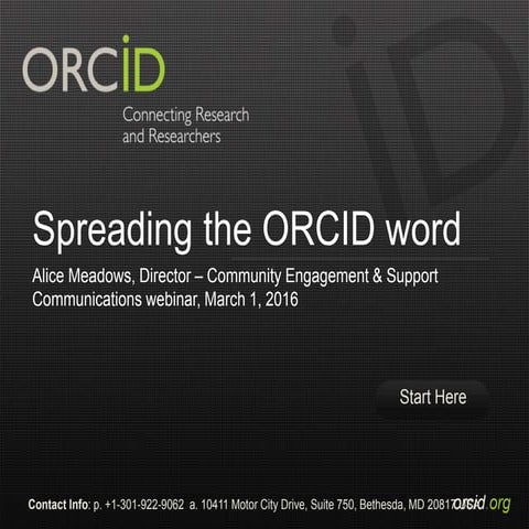 ORCID Communications Webinar March 1, 2016