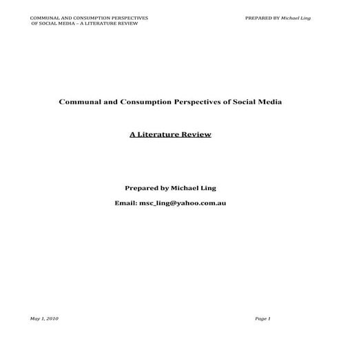 Social Media - Communal and consumption perspectives