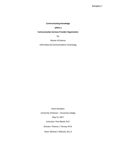 Communicating knowledge within a Communication Service Provider Organization