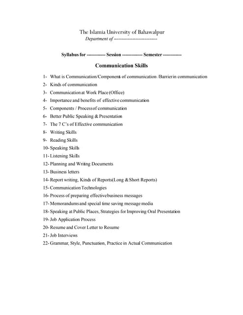 Communication Skills Syllabus