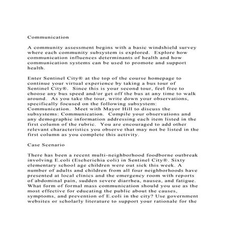 CommunicationA community assessment begins with a basic wind.docx