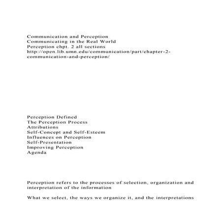 Communication and Perception Communicating in the Real World .docx