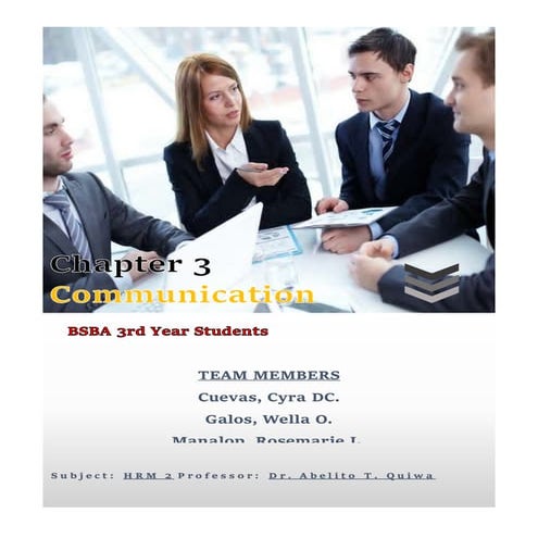 Chapter 3 - Communication BY: GALOS, WELLA O., CUEVAS, CYRA DC., MANALOP, & ROSEMARIE L.