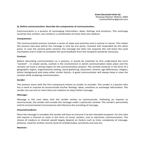 Communication Cycle Notes