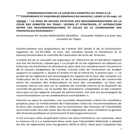 Communication de la cour des comptes du togo a la 6ème conference et assembl...