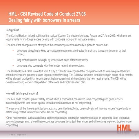 Ireland mortgage arrears: revised CCMA