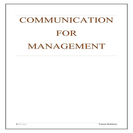 COMMUNICATION FOR MANAGEMENT 