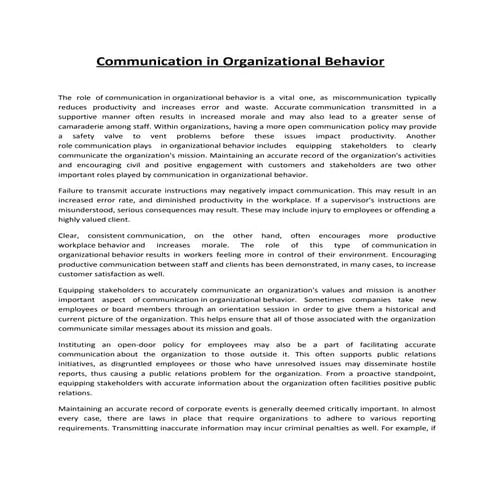 Communication in organization assignment of o.b