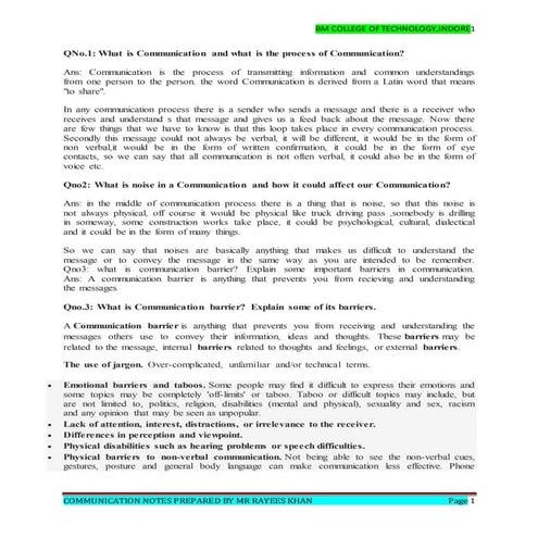 Communication notes for all branchs  by Rayees Ahmad Ganaie(Assist prof at BM...