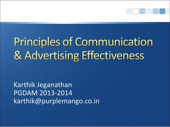 Principles of Communication & Advertising Effectiveness