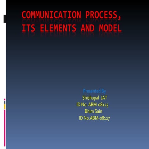 Communication Process, Its Elements & Models By Shisupal Jat & Bhim Sain