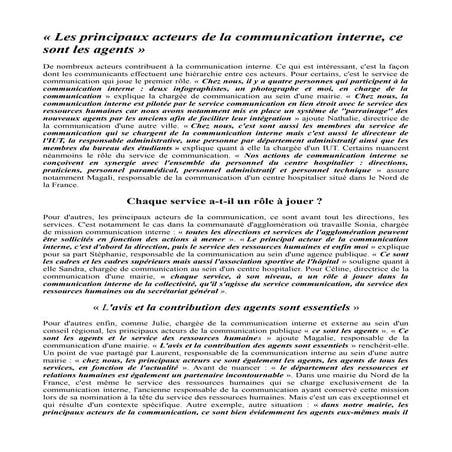 Les principaux acteurs de la communication interne