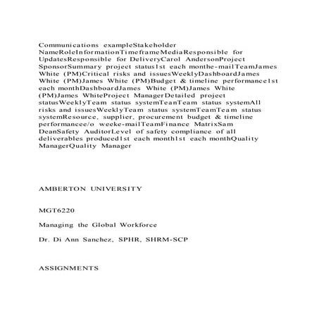 Communications exampleStakeholder NameRoleInformationTimeframeMedi