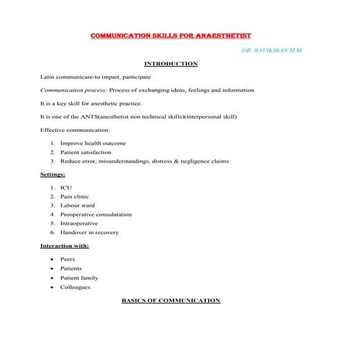 Communication skills for anaesthetist