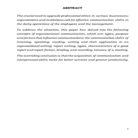 Communication skills in an organizational setting with emphasis on report wri...