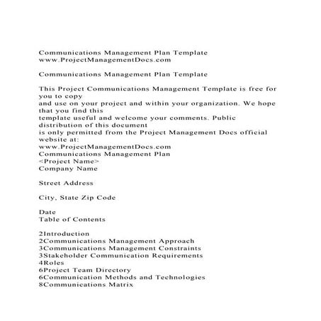 Communications Management Plan Templatewww.ProjectManagementDo.docx