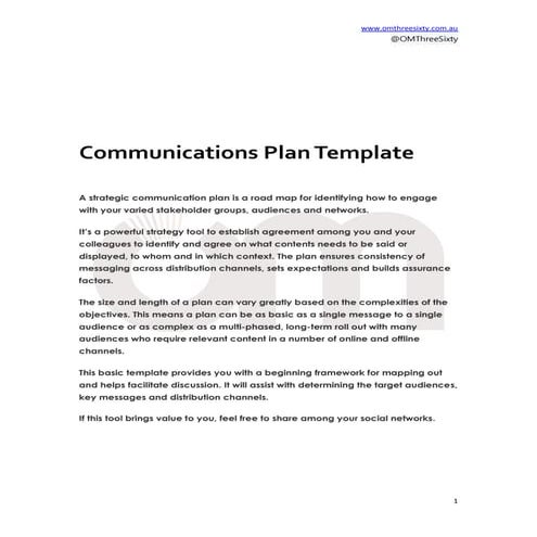 Communications Plan Template -  OM ThreeSixty Free Tool