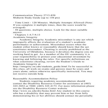 Communication Theory 2713-850Midterm Study Guide (up to 150 pts).docx
