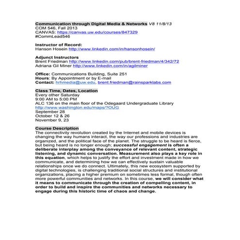 Communication through Digital Media & Networks syllabus