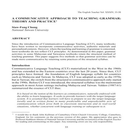 Communicative approaches to teaching grammar