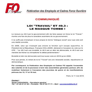 Communiqué de presse: Loi "Travail"...