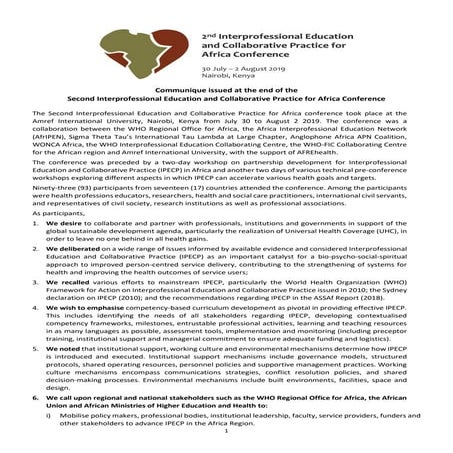 Communique issued at the end of the  Second Interprofessional Education and Collaborative Practice for Africa Conference