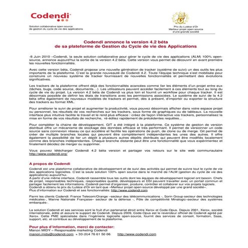 Communiqu- codendi4.2-beta