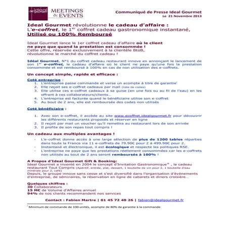 Communique  e-coffret restaurant