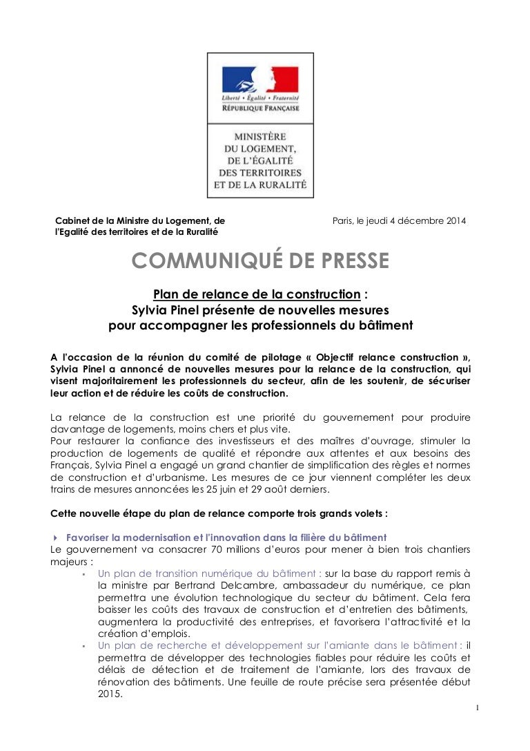 Plan De Relance De La Construction Sylvia Pinel Presente De Nouvell