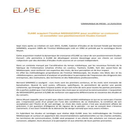 ELABE acquiert l'Institut Médiascopie | PDF