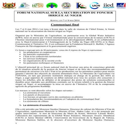 Communiqué final du forum national sur la sécurisation du foncier irrigué au ...
