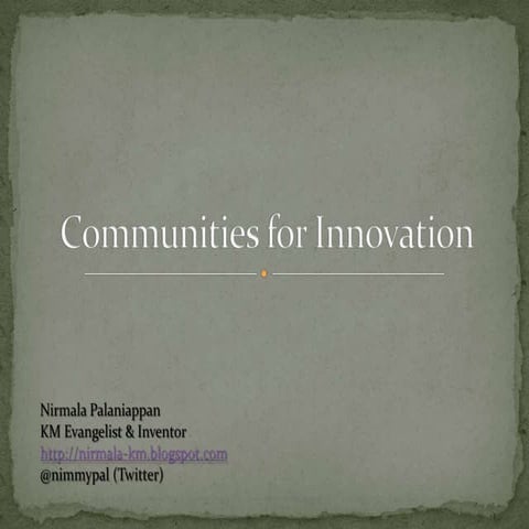 Communities For Innovation - Presentation @ Unisys