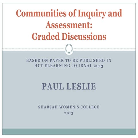 Communities of inquiry and Assessment
