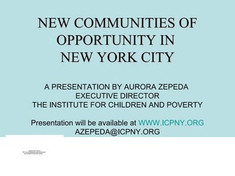 The New Communities of Opportunity Model of Intervention